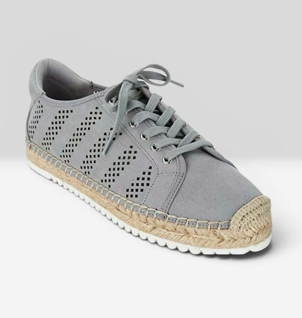 New Marc Fisher Baila Perforated Lace-Up Espadrille Sneakers Grey Size 8